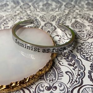 Feminist As Fuck Stamped Silver Tone Cuff Bracelet